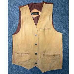 Vintage Suede Leather Western Vest Tan Snap Front Mens M
